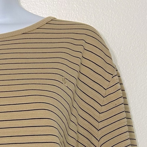 Lauren Ralph Lauren Ladies 3X Tan with stripes shortsleeve Top Casual - Picture 7 of 7